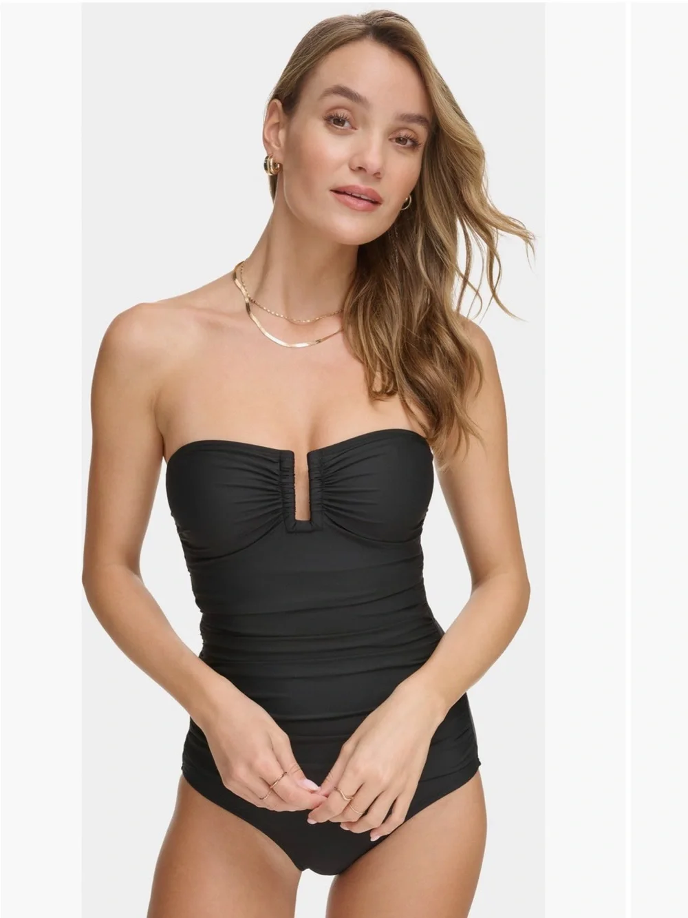 DKNY Black Ruched One-Piece Swimsuit - Picture 3 of 6